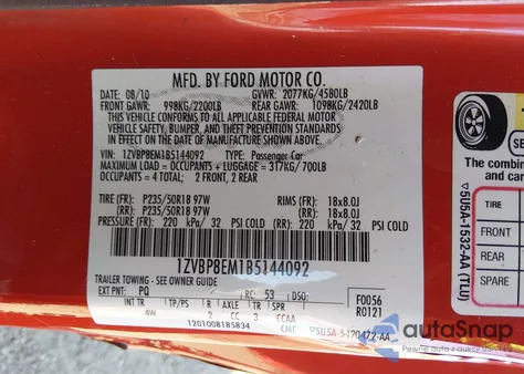 2011 Ford Mustang V6 Premium z USA, uszkodzony, nr VIN 1ZVBP8EM1B5144092